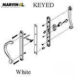 Marvin Active Keyed, Narrow Sliding Door Handle, Center Thumb - White