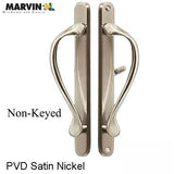 Marvin Active Non-Keyed, Narrow Sliding Door Handle, Center Thumb - Satin Nickel