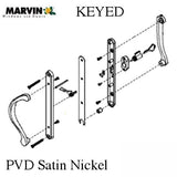 Marvin Active Keyed, Narrow Sliding Door Handle, Center Thumb - PVD Satin Nickel