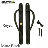 Marvin Active Keyed, Narrow Sliding Door Handle, Center Thumb - Matte Black