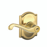 Schlage Residential F51A - Entry Lock - Flair Lever, C Keyway with 16211 Latch and 10063 Strike - Camelot Rose