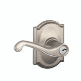 Schlage Residential F51A - Entry Lock - Flair Lever, C Keyway with 16211 Latch and 10063 Strike - Camelot Rose
