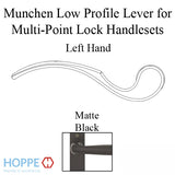 Munchen Low-Profile Lever Handle for Left Handed Multipoint Lock Handlesets - Matte Black