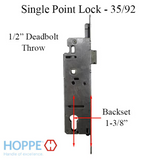 Hoppe Single Point Mortise Lock (SPL) ½ Inch Deadbolt Throw 1-3/8 Inch Backset