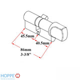 40.5/45.5 Hoppe 86mm Euro 90° Profile cylinder, small thumb turn - Stainless Steel