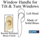 Toronto Handle for Tilt &amp; Turn Windows - Solid Brass - Resista Polished Brass, Left Hand