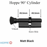 HOPPE 45.5/45.5mm Euro Profile Cylinder 90° Turn Key/V-Knob – Matt Black