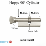 HOPPE 45.5/45.5mm Euro Profile Cylinder 90° Turn Key/V-Knob – Satin Nickel (Resista)