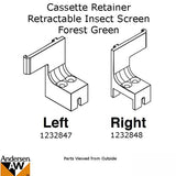 Cassette Retainer w/screws - Insect Screen Retractable - Left -for Andersen FGD - Forest Green