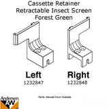 Cassette Retainer w/screws - Insect Screen Retractable - Right -for Andersen FGD - Forest Green