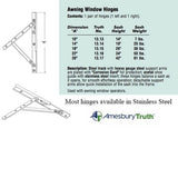 Truth 13.45 Awning Window Hinge and Track, Pairs 22" - Stainless Steel