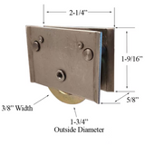 Roller Assembly for Sliding Patio Doors with Steel Housing 1.75 Inch Steel Ball Bearing Wheel Diameter