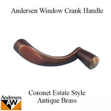 Andersen Enhanced Casement Window Crank/Handle - Coronet Estate Style - Antique Brass