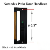Norandex Sliding Patio Door Handle 6 5/8 Inch Hole Center Black Metal and Wood