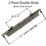 2-point Double Hook Sliding Door Lock, 11-3/4 Face with Pin - Choose Color