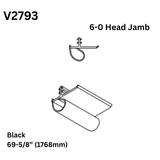 Marvin V2793 Frame Weather Strip with 69-5/8” (1768mm) Length for 6-0 (72") Doors – Black – Head Jamb Replacement Seal