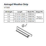 Marvin V1560 Astragal Weather Strip with Length 77-5/16" (1964 mm) for 6–5 Doors - Black