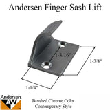 Andersen Contemporary Finger Sash Lifts / Pulls, Metal - Brushed Chrome