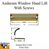 Andersen Tilt-Wash (DC) and Tilt-Wash (TW) Windows - Estate Hand Lifts w/ Screws - Antique Brass