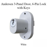 Andersen Exterior 3-Panel Patio Door Lock with Keys, 6 Pin Schlage - White