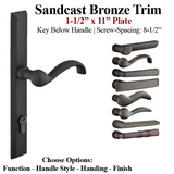 MULTIPOINT LOCK TRIM 1-1/2 X 11 RECTANGULAR PLATE, SANDCAST BRONZE HANDLE SET - CHOOSE HANDLE LEVER