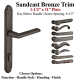 MULTIPOINT LOCK TRIM, 1-1/2 X 11 ARCHED PLATE, SANDCAST BRONZE HANDLE SET - CHOOSE HANDLE LEVER