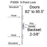 20mm P3000 Active 5-Point Rhino Hook & Shootbolts, Doors 82 To 95-1/2