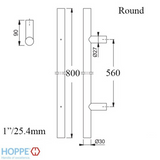 HOPPE BAR-SHAPED ROUND PULL HANDLE, 31-1/2" - STAINLESS STEEL