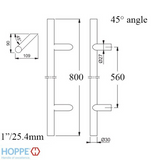 HOPPE BAR-SHAPED ROUND 45 ANGLE PULL HANDLE, 31-1/2" - STAINLESS STEEL