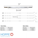 HOPPE 2 POINT SLIDING DOOR LOCK STRIKE, 16MM FACE, 2.3MM THICK, 30" LENGTH