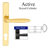 HOPPE MULTIPOINT LOCK HANDLESET, VERONA, CONTEMPORARY PLATE, SOLID BRASS - MATTE BLACK, ACTIVE , 2131063
