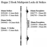 HOPPE MP LOCK, 2 HOOKS, 35MM SLIDING DOOR LOCK, 20MM FACE