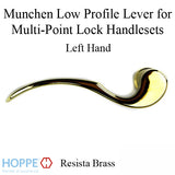 Munchen Low-Profile Lever Handle for Left Handed Multipoint Lock Handlesets - Resista Brass