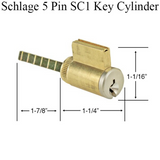 HLS7 Cylinder, Schlage 5 pin SC1 46.5mm tailpiece - Satin Nickel