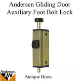 Andersen Auxiliary Foot Bolt Lock for Frenchwood Gliding Door - Antique Brass