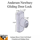 Andersen Window-Frenchwood Gliding Door Hardware, LH Newbury/Lock Assembly w/keys - Antique Brass