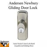 Andersen Gliding Door Lock - Newbury Outside Keylock with Housing - Schlage Keyway - Satin Nickel Finish - Left-Handed