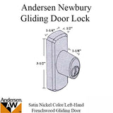 Andersen Gliding Door Lock - Newbury Outside Keylock with Housing - Schlage Keyway - Satin Nickel Finish - Left-Handed