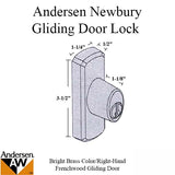 Andersen Newbury Gliding Door Handle, Exterior Keyed Lock, Right Hand, Bright Brass