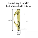 Andersen Newbury Gliding Door Single Handle - Left Interior/Right Exterior - Bright Brass