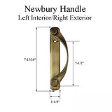 Andersen Newbury Gliding Door Single Handle - Right Interior/Left Exterior - Antique Brass