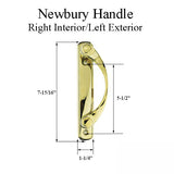 Andersen Newbury Gliding Door Single Handle - Right Interior/Left Exterior - Bright Brass