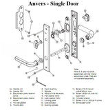 Hardware Kit, Single Door, Anvers, Active Door - Bright Brass