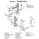 Hardware Kit, Double Door, Anvers, Active / Passive - Bright Brass