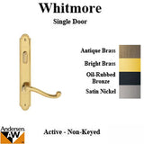 Hardware Kit, Single Door, Whitmore, Active Door - Bright Brass