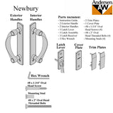 Andersen Newbury 2 Panel Gliding Door Hardware Set - Satin Nickel