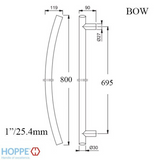 HOPPE BOW-SHAPED ROUND PULL HANDLE, 31-1/2" - STAINLESS STEEL