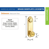 Emtek 8996 Delaware 5-1/2" Center-to-Center Keyed Sideplate Lockset, Passage/Single Keyed - Brass Tubular