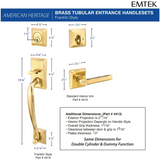 Emtek 4413 Franklin Single Cylinder Entrance Handleset - Brass Tubular