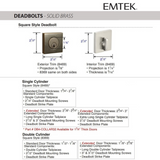 Emtek 8469 Square Deadbolt - Modern Brass - Single Cylinder